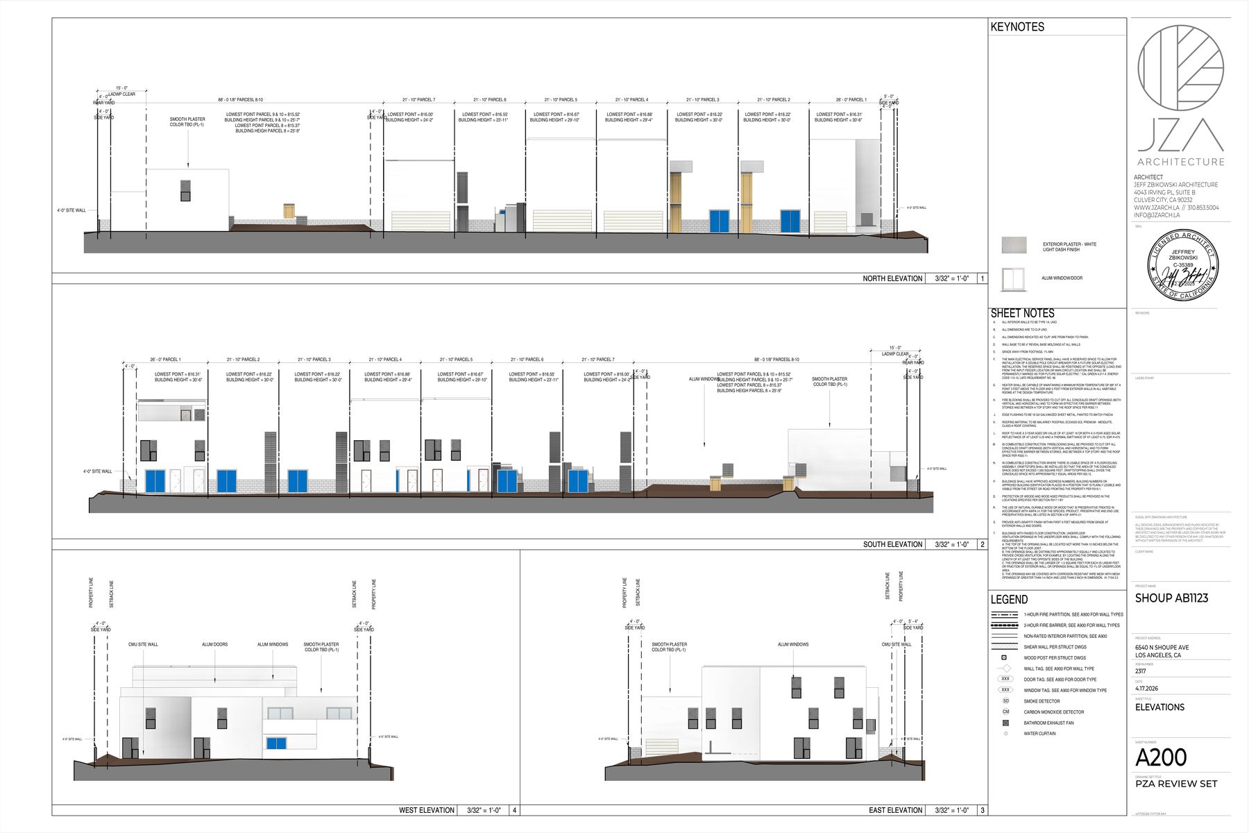 North and south building elevations